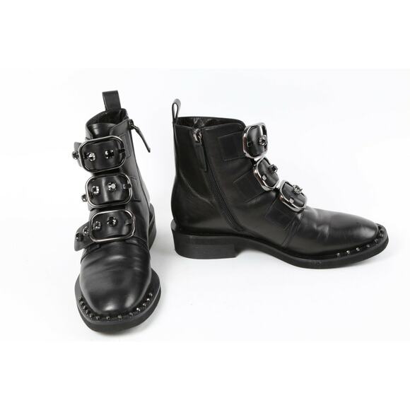 STACCATO Black Leather Buckle Rhinestone Detailed Ankle Boots Booties Size 6 - Picture 1 of 12